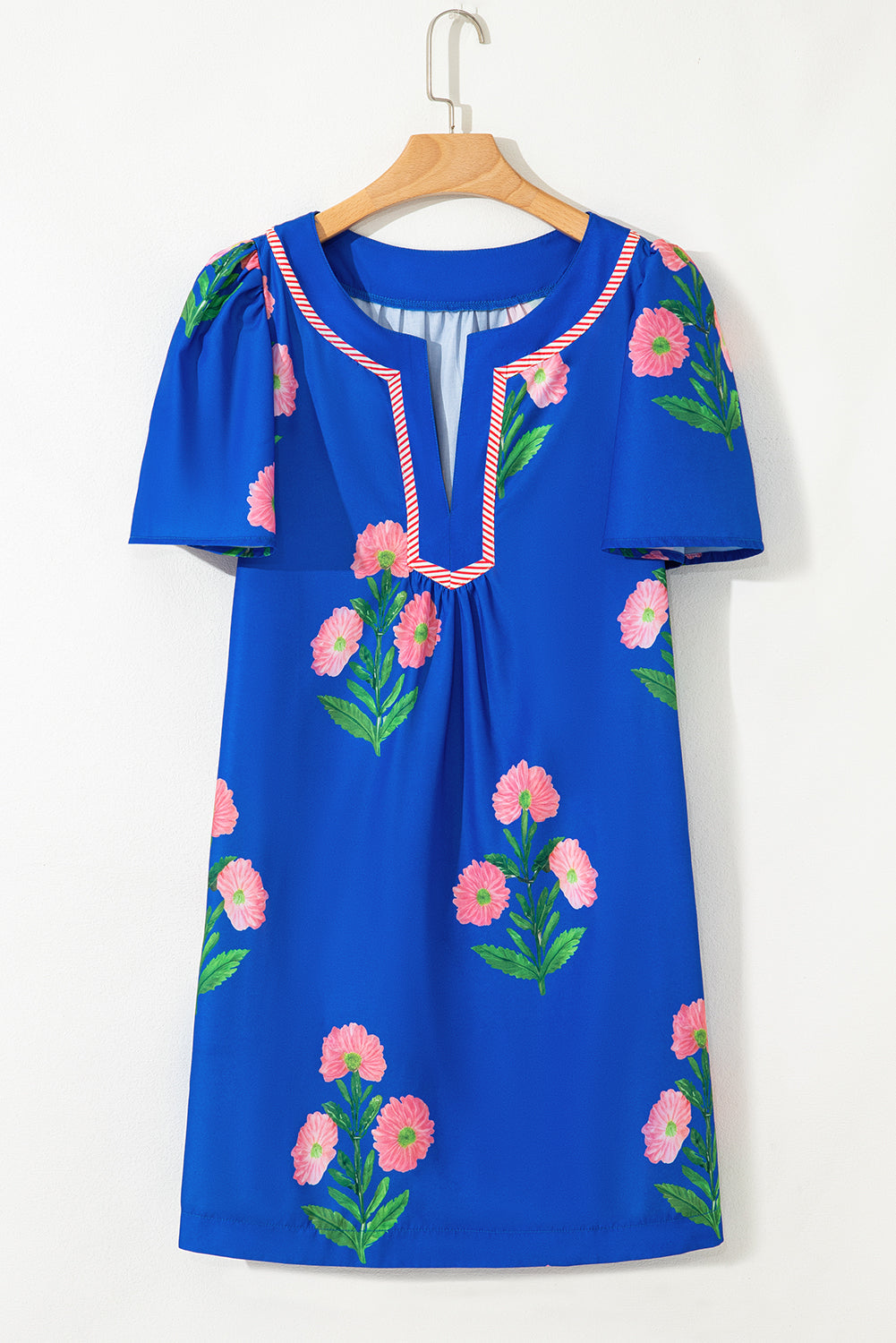 Junara | Zomerse boho-jurk met korte mouwen en split in de hals, casual vakantiekleding