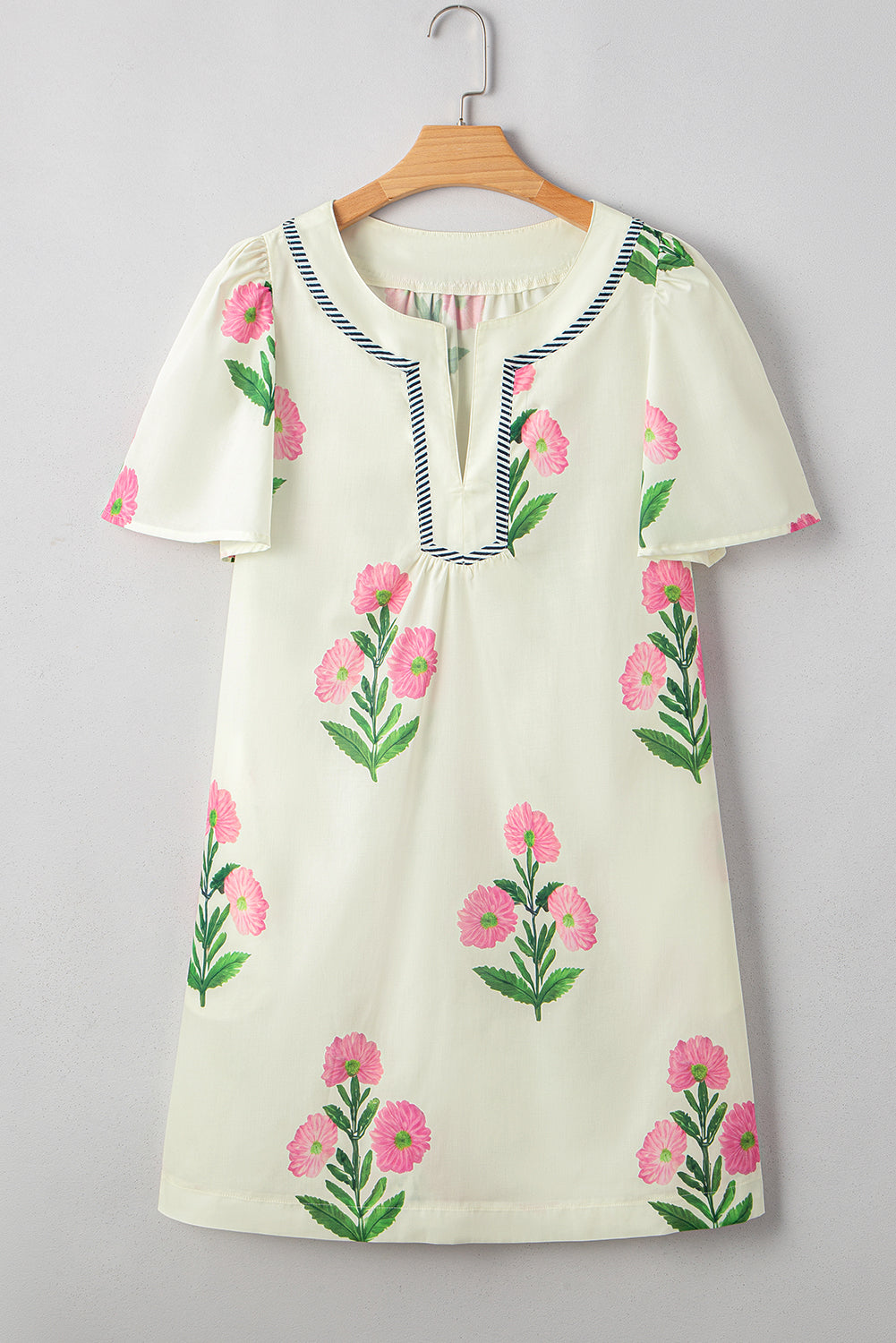 Junara | Zomerse boho-jurk met korte mouwen en split in de hals, casual vakantiekleding