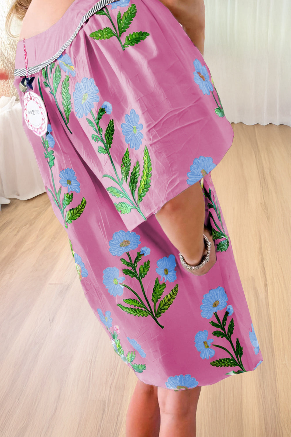 Junara | Zomerse boho-jurk met korte mouwen en split in de hals, casual vakantiekleding