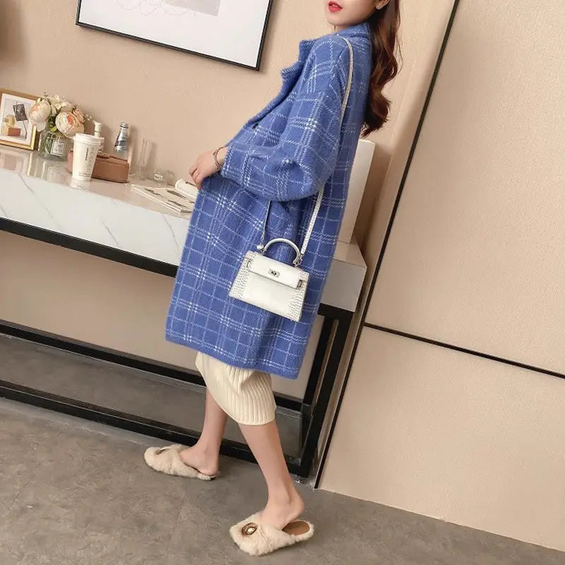 Beryn | Damesjas van imitatiewol, halflang – geruit, warme winterjas, casual en elegant