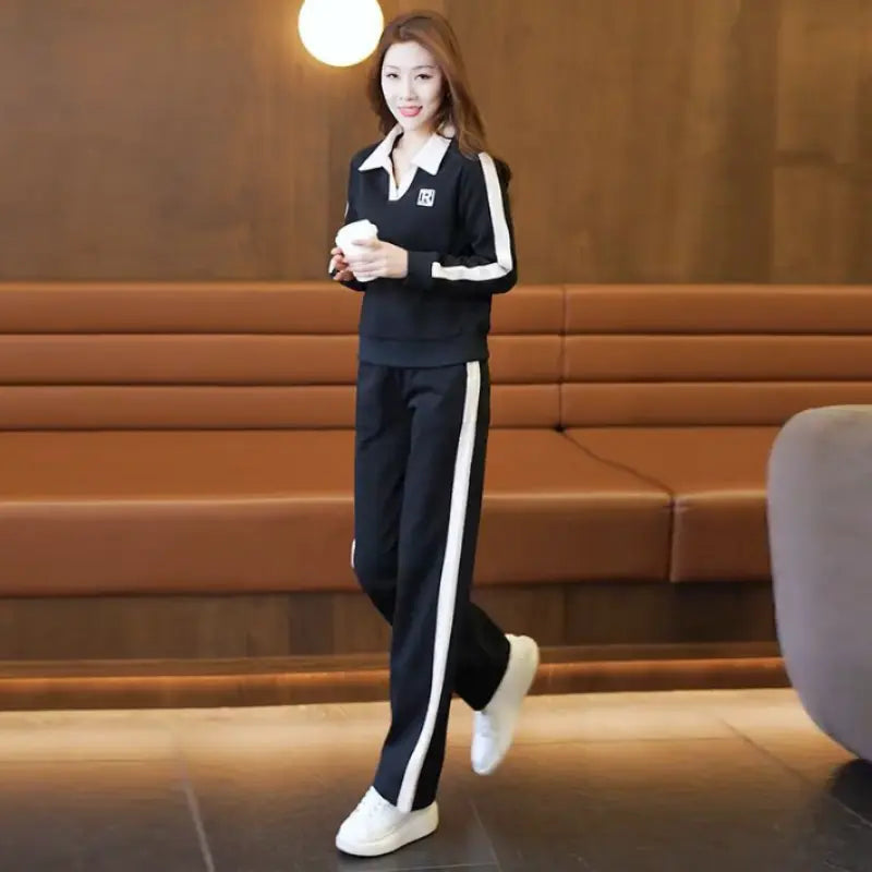 Alinde | Casual 2-delige sportset voor dames – Sweatshirt met lange mouwen en reverskraag & broek voor fitness