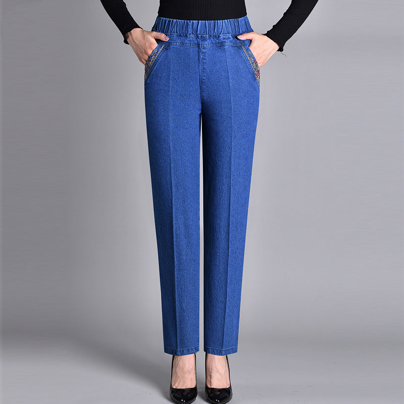 Orlyne | Dames EasyFit Denim Broek – Jeans met Elastische Taille en Zijzakken