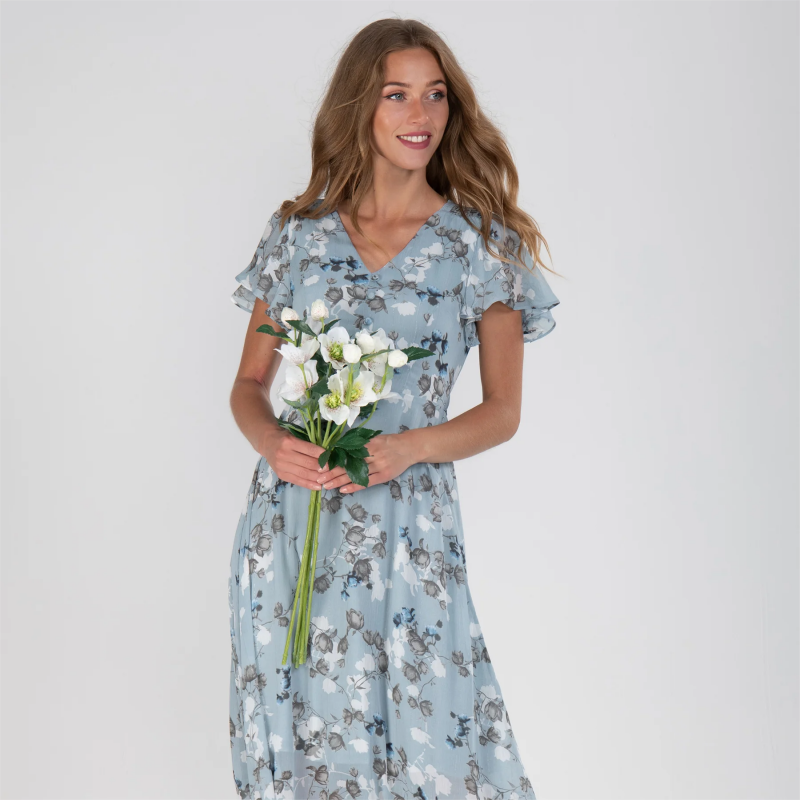 Hinae | Bloemen dames maxi jurk – Zomerse zwierige jurk met korte mouwen