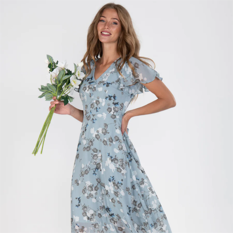 Hinae | Bloemen dames maxi jurk – Zomerse zwierige jurk met korte mouwen