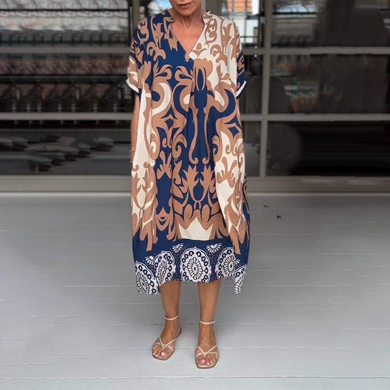 Kerensa | Bohemian midi-jurk voor dames – Jurk met losse pasvorm die de buik bedekt