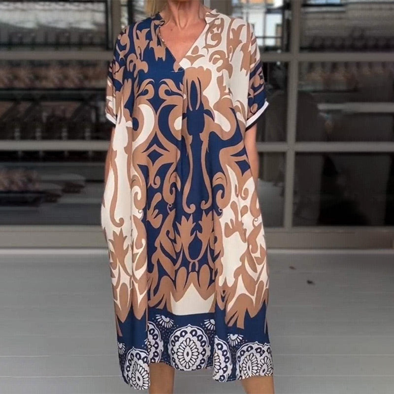 Kerensa | Bohemian midi-jurk voor dames – Jurk met losse pasvorm die de buik bedekt