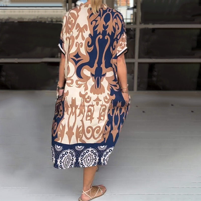 Kerensa | Bohemian midi-jurk voor dames – Jurk met losse pasvorm die de buik bedekt