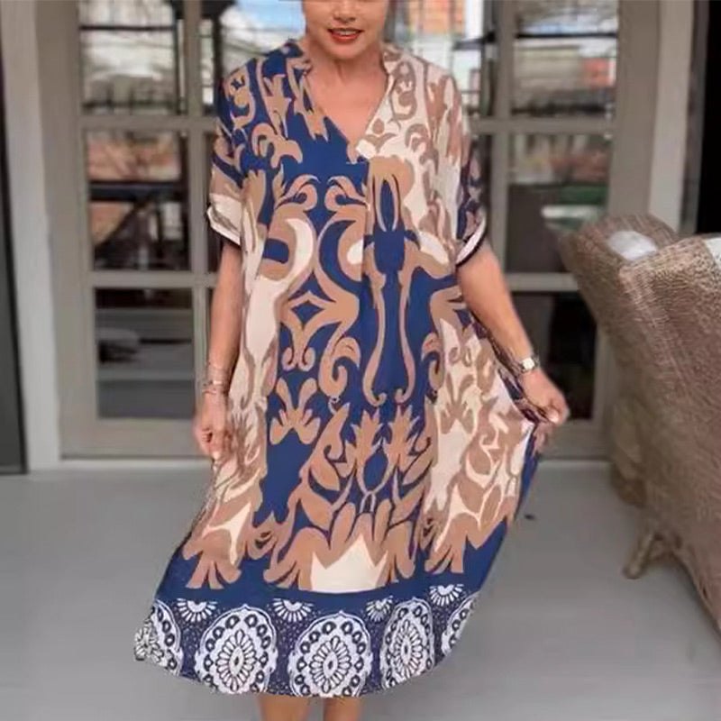 Kerensa | Bohemian midi-jurk voor dames – Jurk met losse pasvorm die de buik bedekt