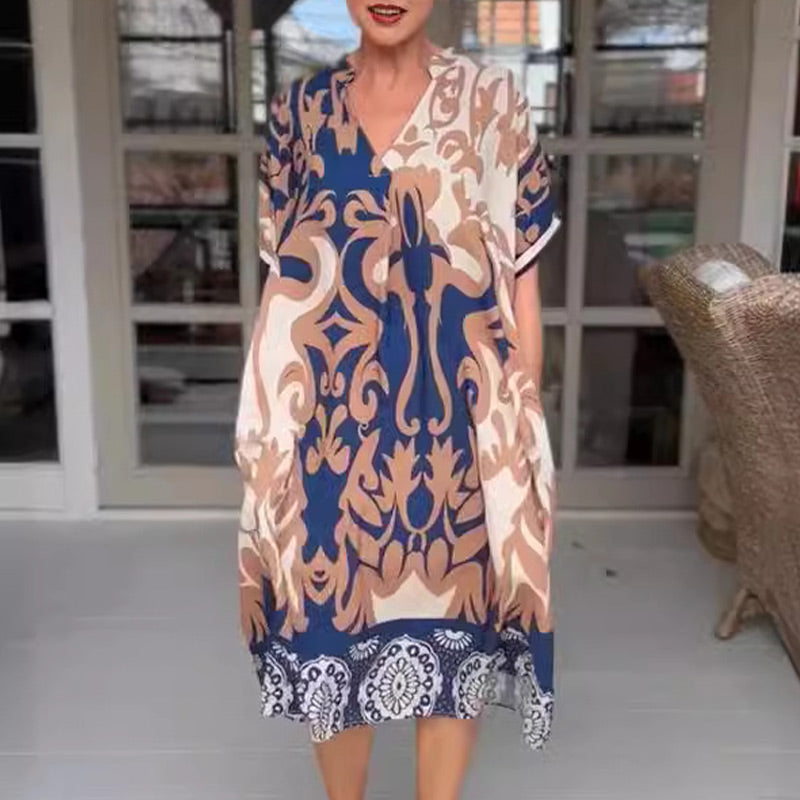 Kerensa | Bohemian midi-jurk voor dames – Jurk met losse pasvorm die de buik bedekt