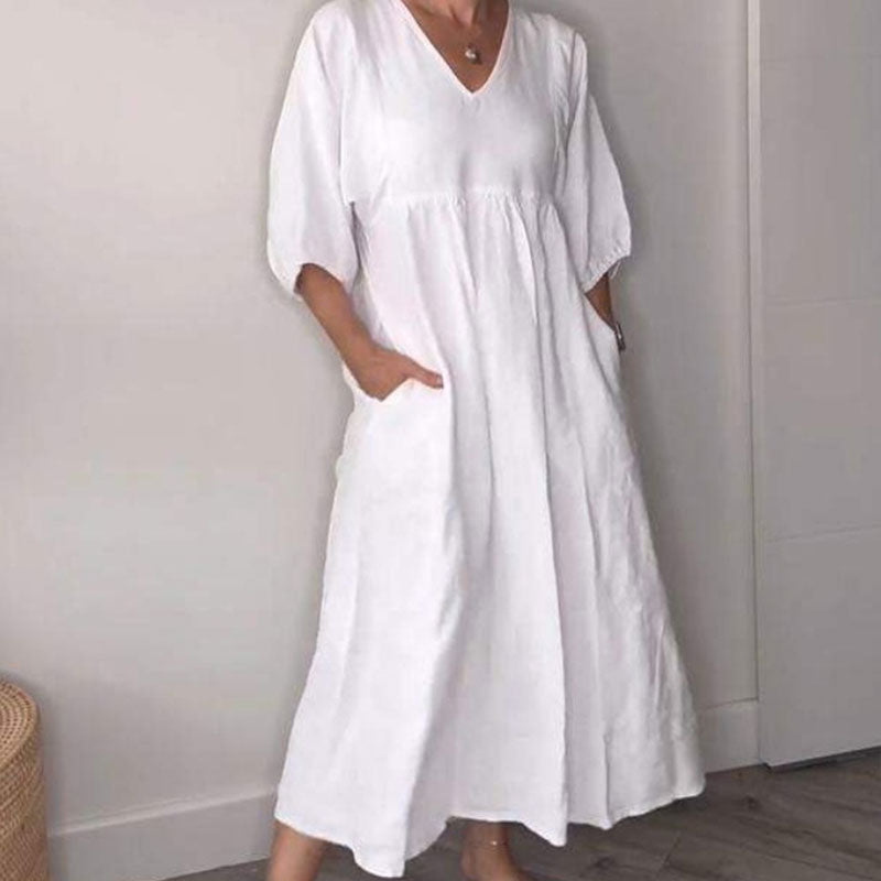 Daelina | Zomerjurk voor dames – Comfortabele, chique jurk voor dagelijks gebruik met V-hals