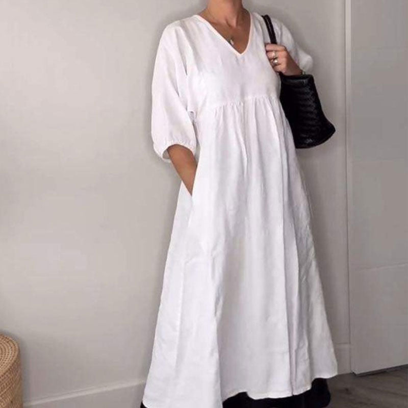 Daelina | Zomerjurk voor dames – Comfortabele, chique jurk voor dagelijks gebruik met V-hals