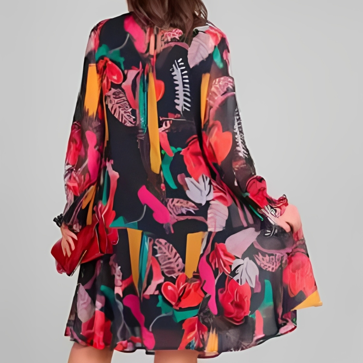 Avenly | Losvallende damesjurk met bloemenprint – Midi model met lange mouwen, casual voor dagelijks gebruik