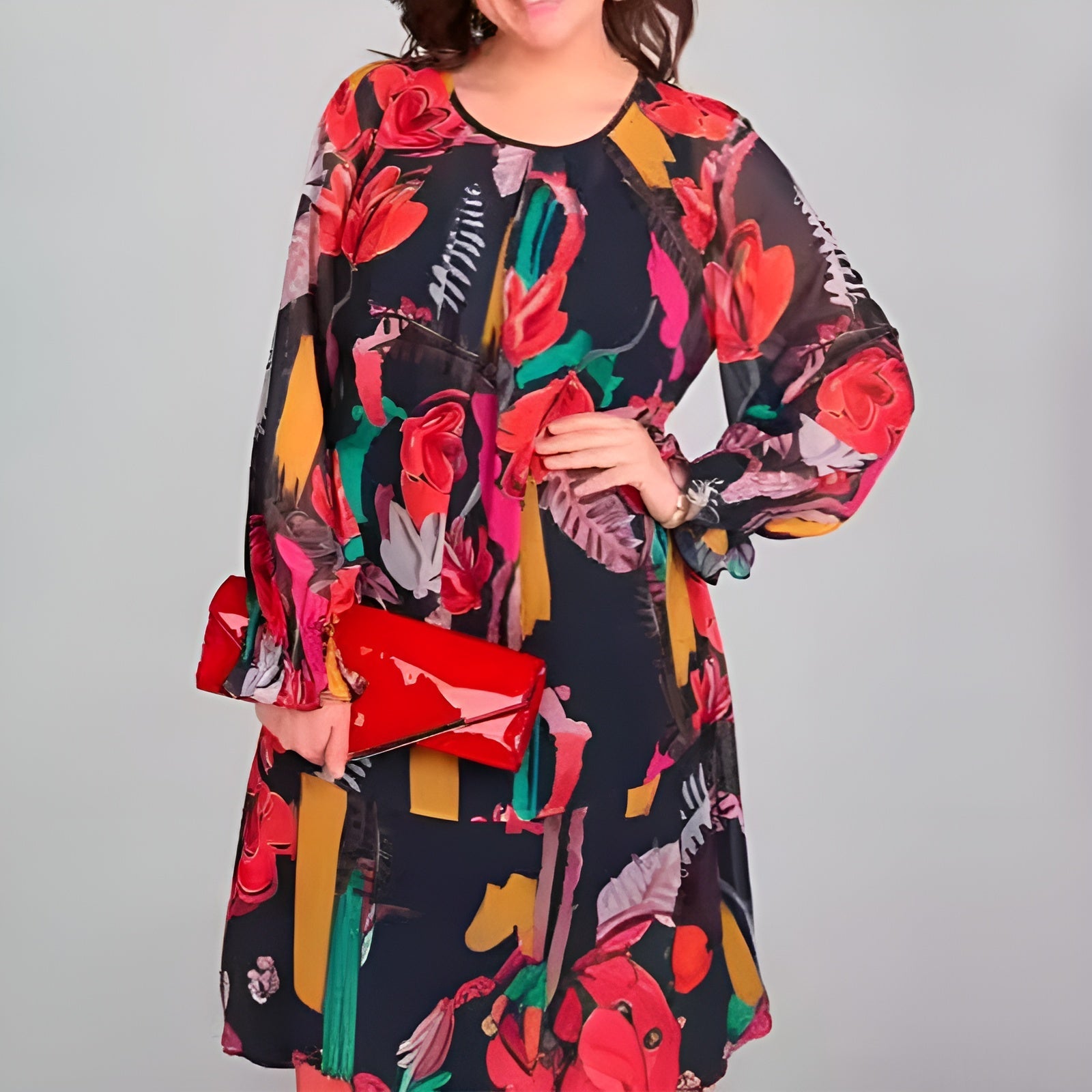 Avenly | Losvallende damesjurk met bloemenprint – Midi model met lange mouwen, casual voor dagelijks gebruik