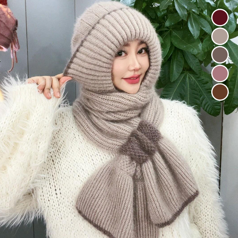 CozyBreeze | Bonnet coupe-vent femme avec écharpe intégrée – Bonnet d'hiver chaud en maille avec protection des oreilles