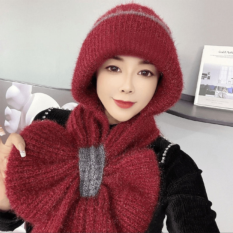 CozyBreeze | Bonnet coupe-vent femme avec écharpe intégrée – Bonnet d'hiver chaud en maille avec protection des oreilles