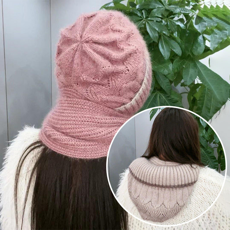 CozyBreeze | Bonnet coupe-vent femme avec écharpe intégrée – Bonnet d'hiver chaud en maille avec protection des oreilles