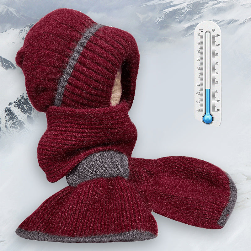 CozyBreeze | Bonnet coupe-vent femme avec écharpe intégrée – Bonnet d'hiver chaud en maille avec protection des oreilles