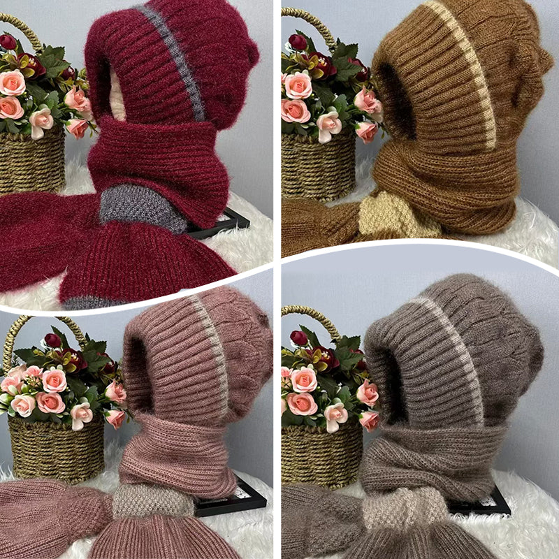 CozyBreeze | Bonnet coupe-vent femme avec écharpe intégrée – Bonnet d'hiver chaud en maille avec protection des oreilles