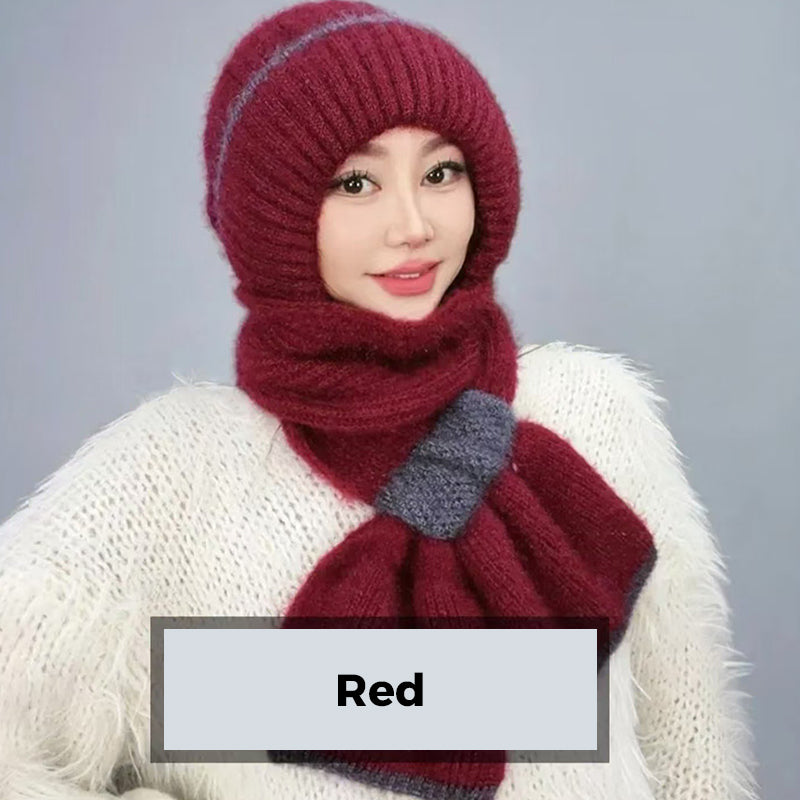 CozyBreeze | Bonnet coupe-vent femme avec écharpe intégrée – Bonnet d'hiver chaud en maille avec protection des oreilles