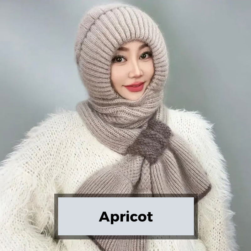 CozyBreeze | Bonnet coupe-vent femme avec écharpe intégrée – Bonnet d'hiver chaud en maille avec protection des oreilles