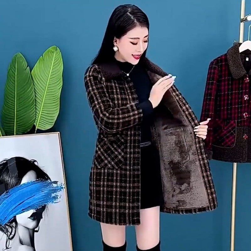 Marenella | Manteau d'hiver épais mi-long pour femme – Veste polaire chaude avec revers, fermeture boutonnée et poches