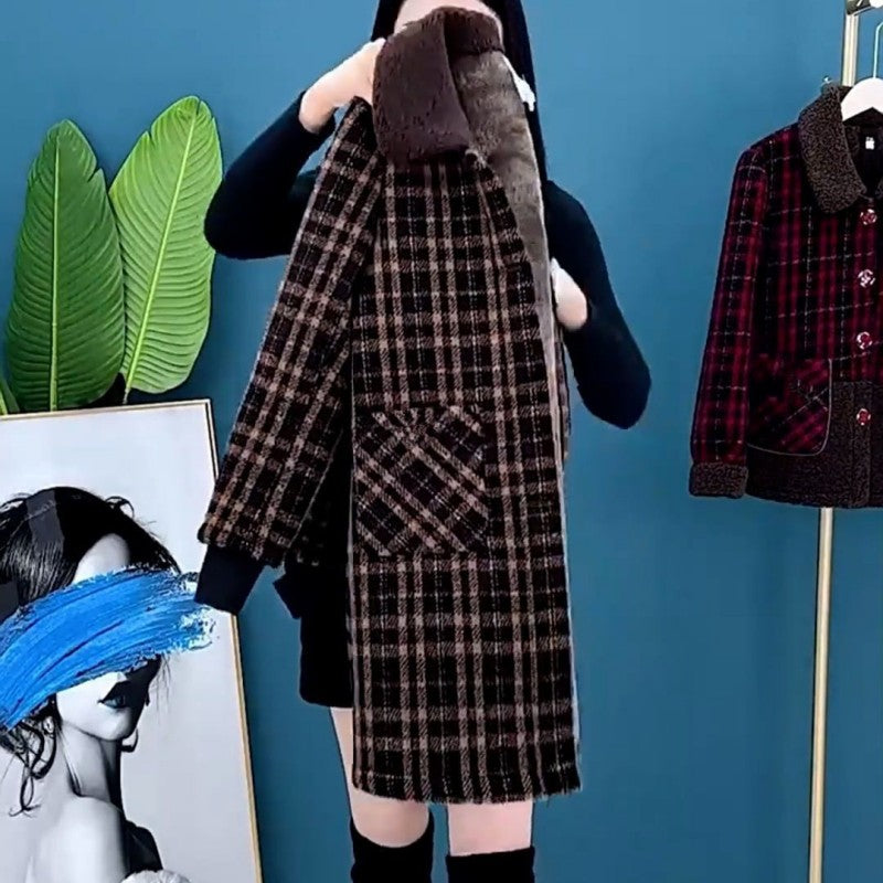 Marenella | Manteau d'hiver épais mi-long pour femme – Veste polaire chaude avec revers, fermeture boutonnée et poches