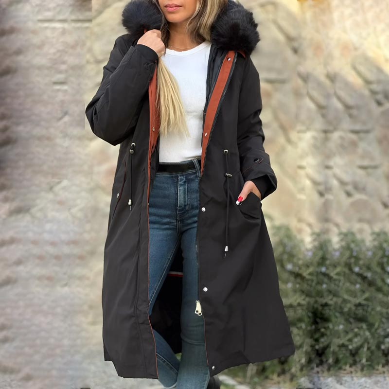 Drina | Winterparka mit Kapuze und Pelzkragen, lässige, warme, wasserdichte und gefütterte Jacke