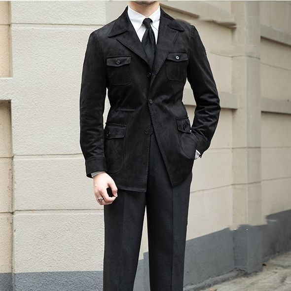 Auren | Herenblazer van imitatieleer met zakken – getailleerde pasvorm, zakelijk casual