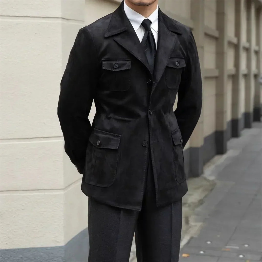 Auren | Herrenblazer aus Kunstleder mit Taschen – taillierte Passform, Business Casual