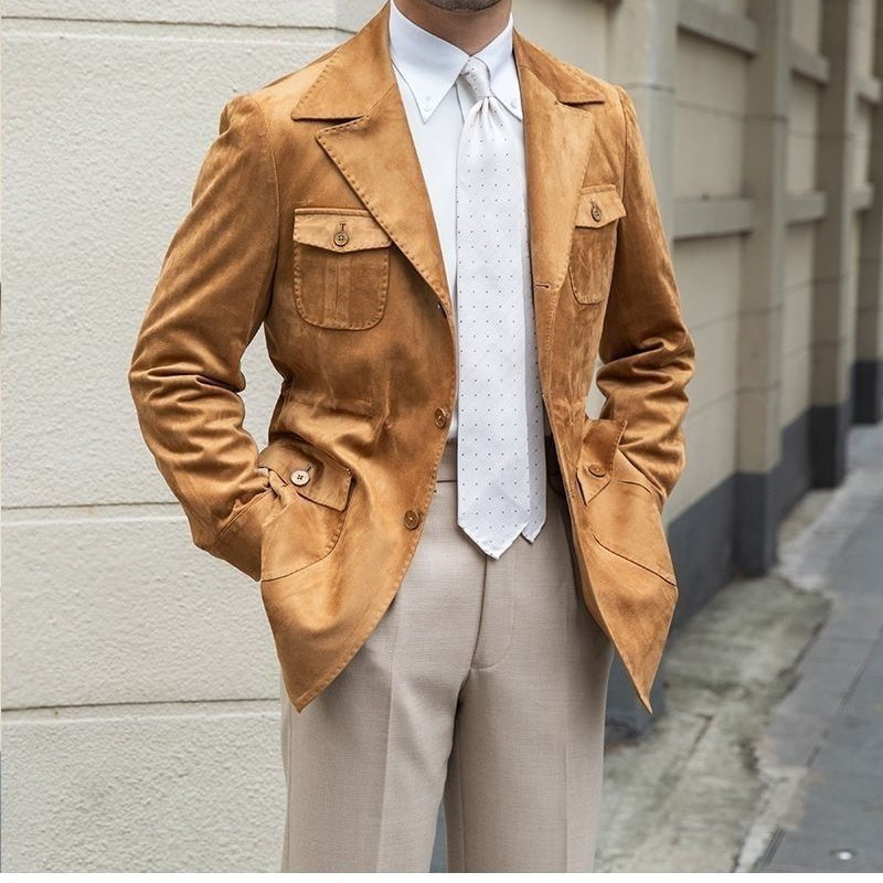 Auren | Herenblazer van imitatieleer met zakken – getailleerde pasvorm, zakelijk casual