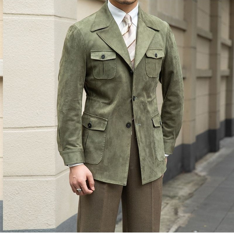 Auren | Herrenblazer aus Kunstleder mit Taschen – taillierte Passform, Business Casual