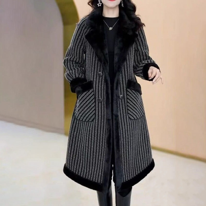 Faerla | Veste pour femme à double boutonnage et doublure polaire douce – Élégant manteau d'hiver mi-long