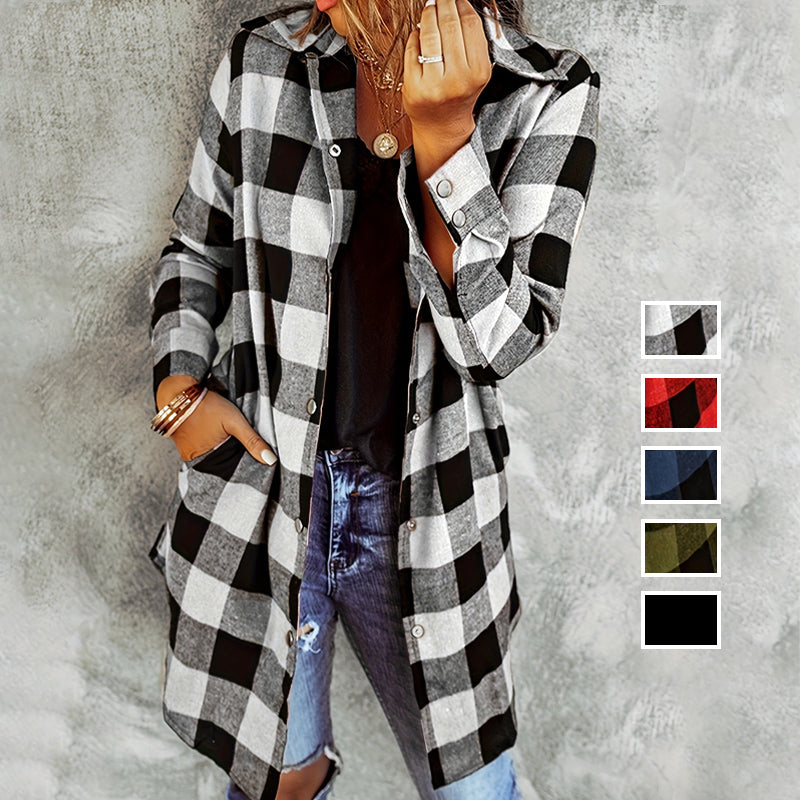 Iselina | Langes kariertes Hemd für Damen – Langärmlig, lässig, ideal als Overshirt für Herbst/Winter