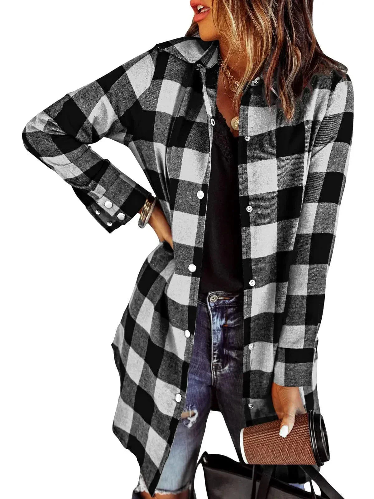 Iselina | Langes kariertes Hemd für Damen – Langärmlig, lässig, ideal als Overshirt für Herbst/Winter