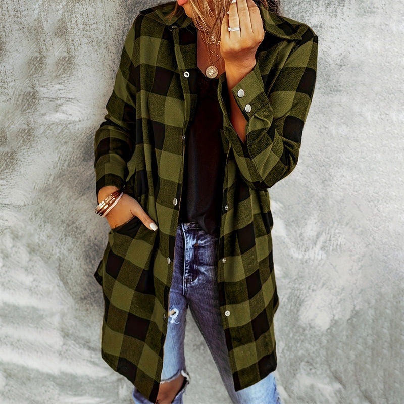Iselina | Langes kariertes Hemd für Damen – Langärmlig, lässig, ideal als Overshirt für Herbst/Winter