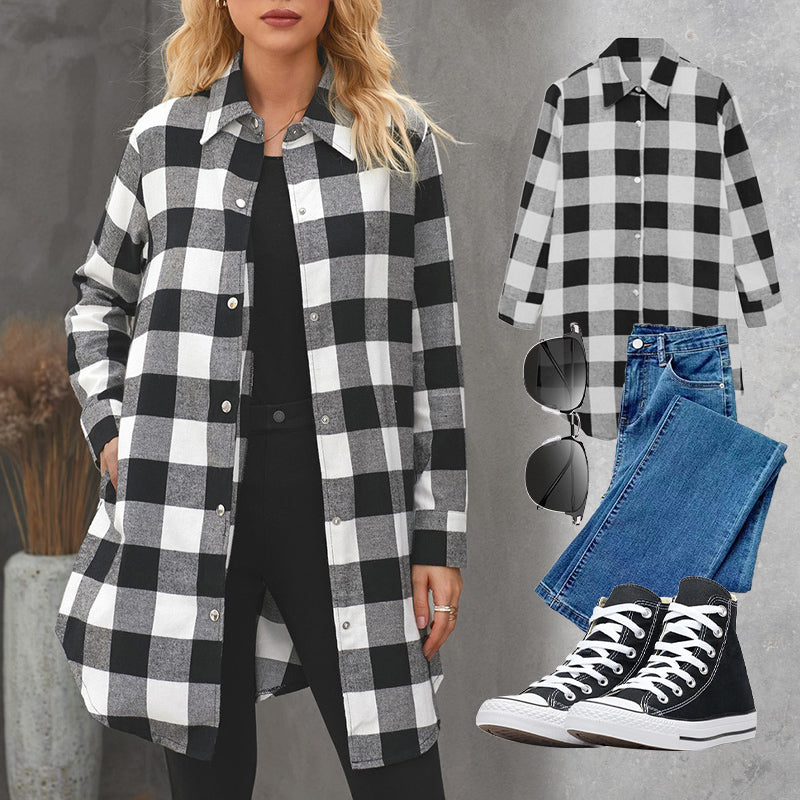 Iselina | Langes kariertes Hemd für Damen – Langärmlig, lässig, ideal als Overshirt für Herbst/Winter