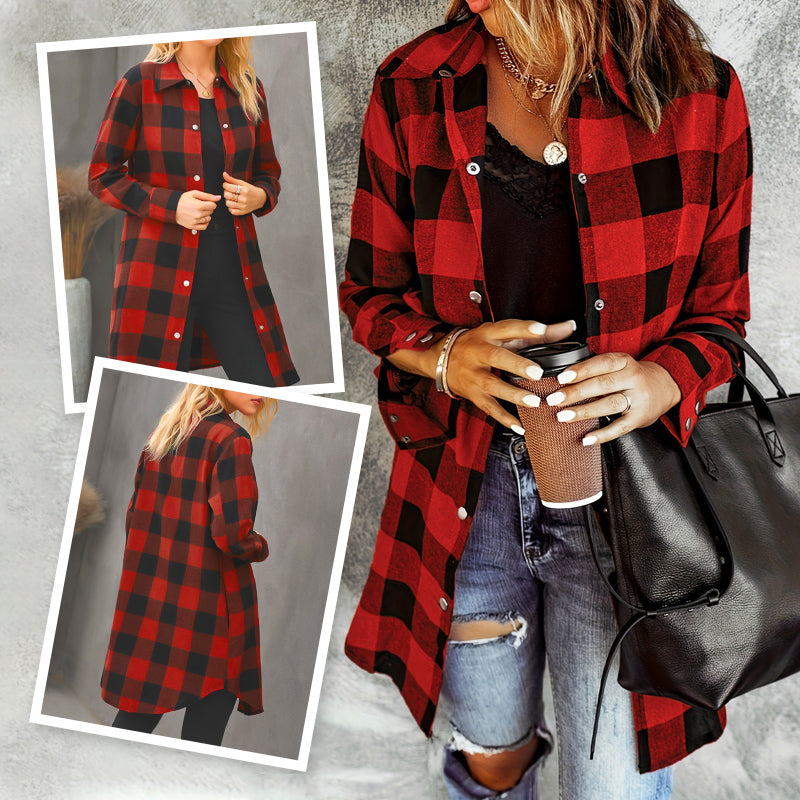 Iselina | Langes kariertes Hemd für Damen – Langärmlig, lässig, ideal als Overshirt für Herbst/Winter
