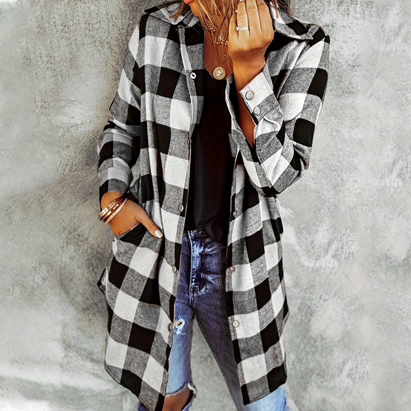 Iselina | Langes kariertes Hemd für Damen – Langärmlig, lässig, ideal als Overshirt für Herbst/Winter