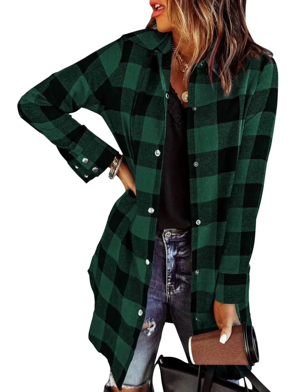Iselina | Langes kariertes Hemd für Damen – Langärmlig, lässig, ideal als Overshirt für Herbst/Winter