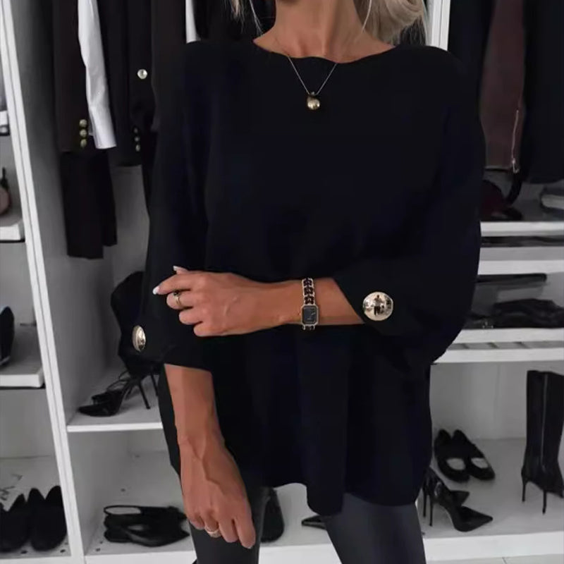 Jelisse | Locker sitzendes Stricktop für Damen – Lässiges und schickes Shirt mit 3/4-Ärmeln und Knopfdetails
