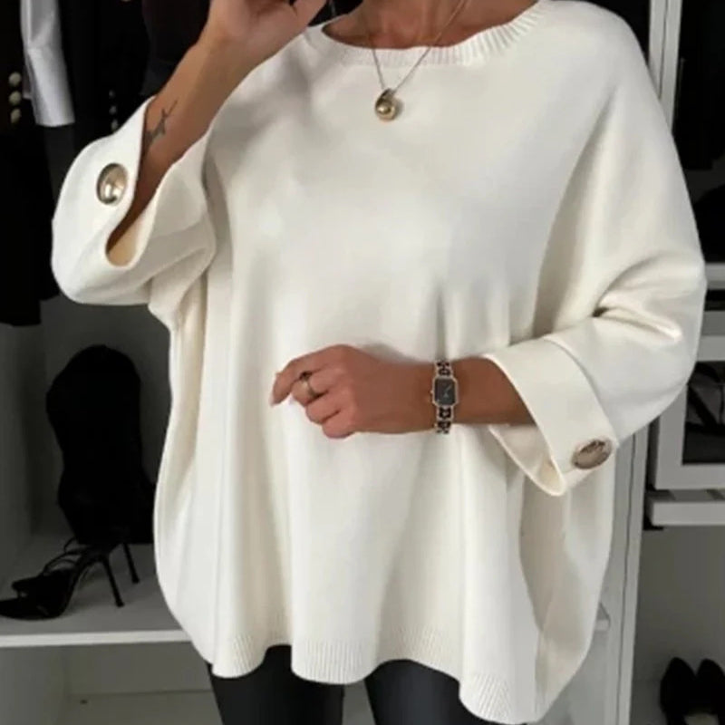 Jelisse | Top ample en maille pour femme – Chemise décontractée et chic à manches 3/4 et détails boutonnés