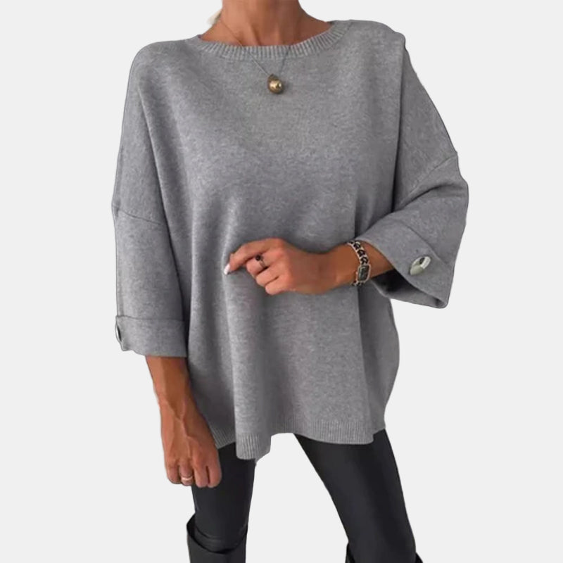 Rhiella | Gebreide top met 3/4 mouwen en knoopaccent – Zacht, ademend, casual en geschikt