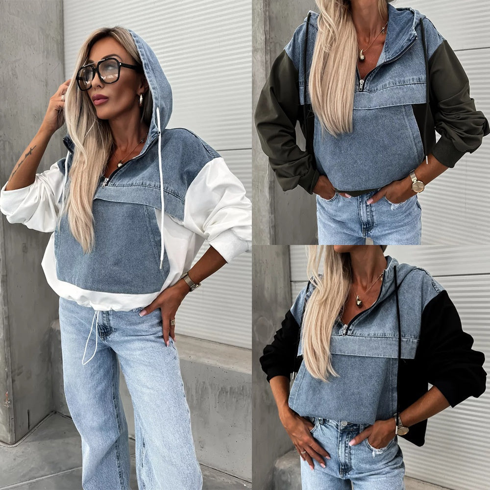 Ardina | Denim jas met capuchon en trekkoorden, casual streetstyle bovenkleding