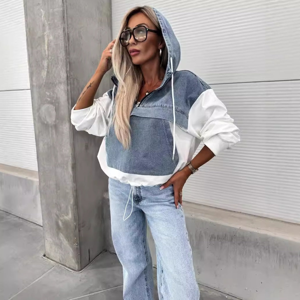 Ardina | Denim jas met capuchon en trekkoorden, casual streetstyle bovenkleding