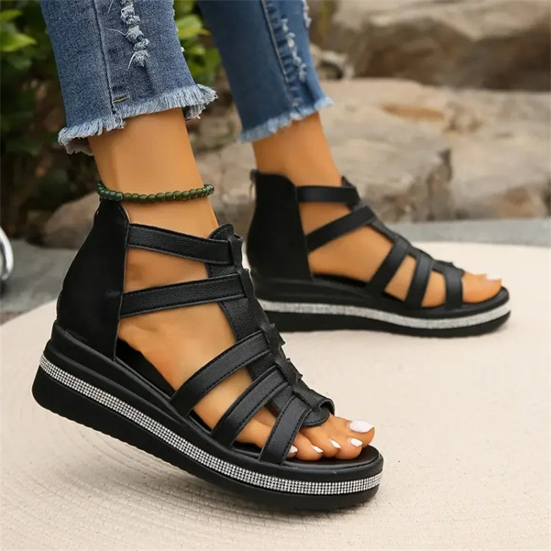 Zinnia | Dames platform wedges met glitters – Zomersandalen met hak en strass