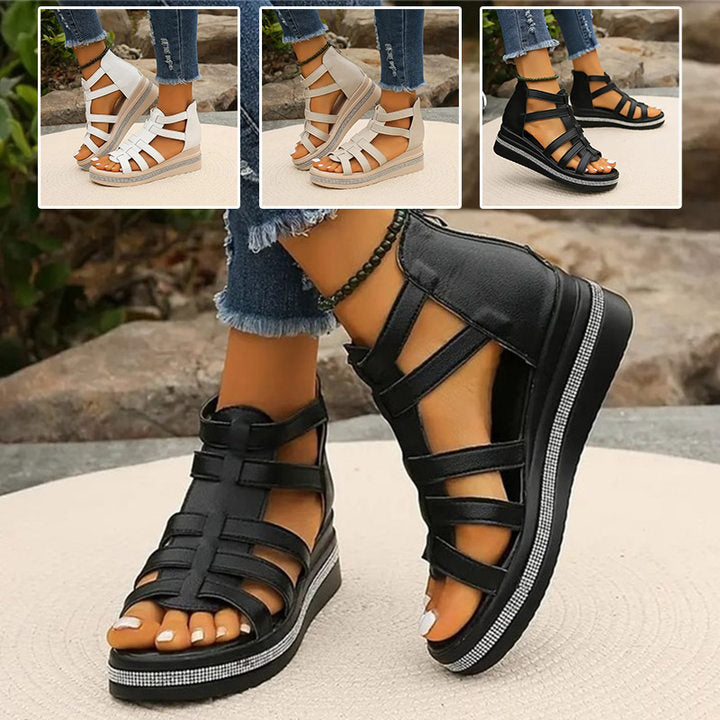 Zinnia | Dames platform wedges met glitters – Zomersandalen met hak en strass
