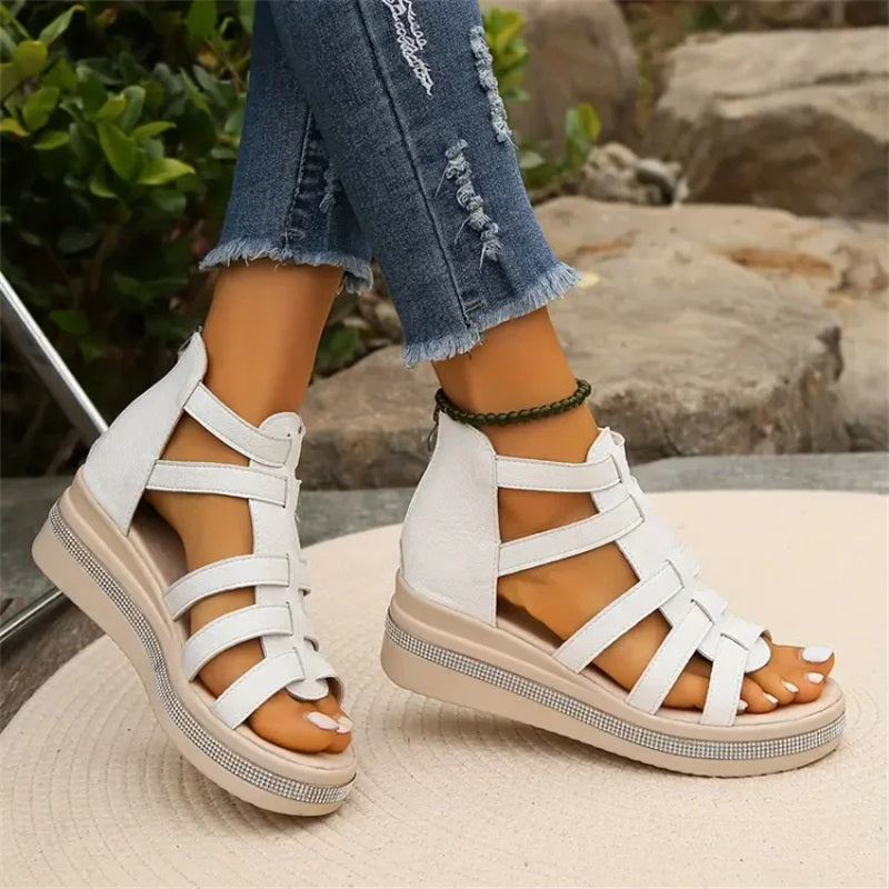 Zinnia | Dames platform wedges met glitters – Zomersandalen met hak en strass