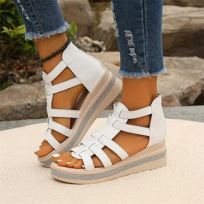Zinnia | Dames platform wedges met glitters – Zomersandalen met hak en strass