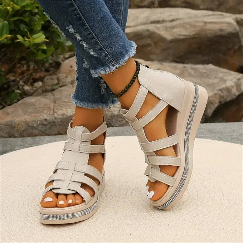 Zinnia | Dames platform wedges met glitters – Zomersandalen met hak en strass
