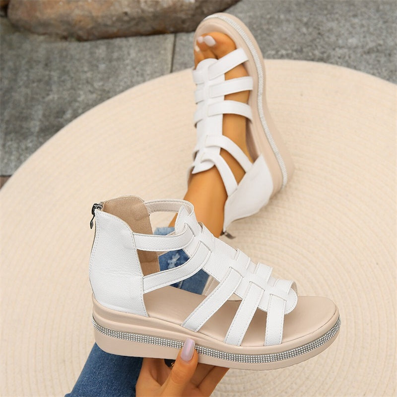 LustraWedge | Sandales pour femmes ornées de cristaux de roche - Design gladiateur élégant, talons compensés confortables